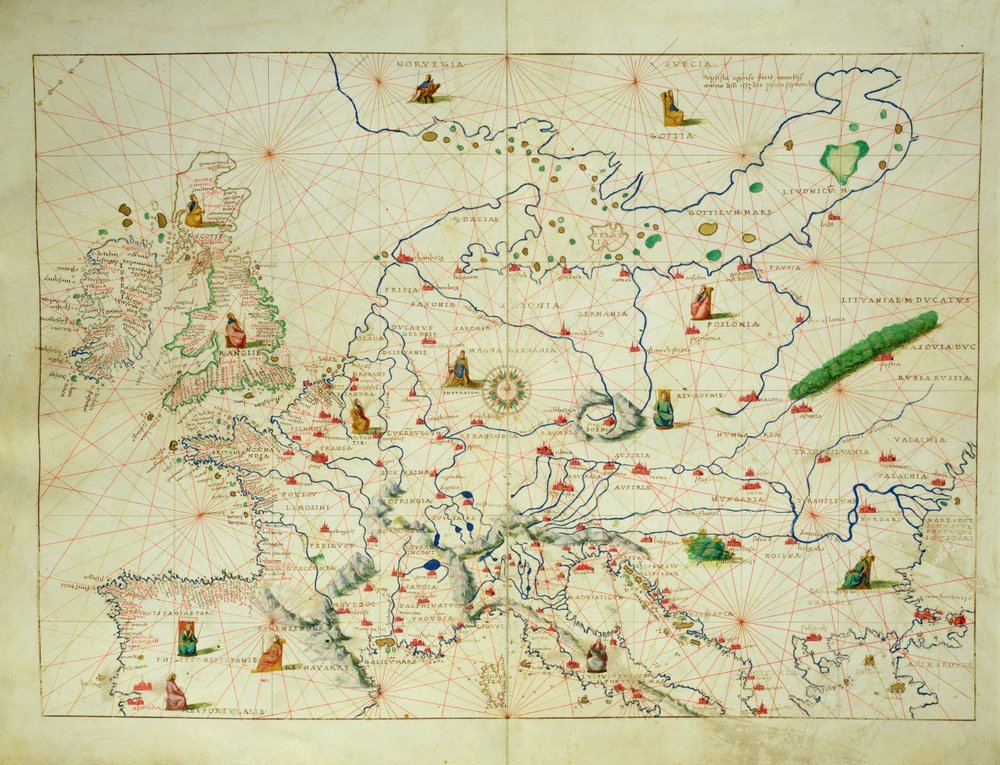 1553年9月1日、ヴェネツィアの33の地図にある世界地図から、ヨーロッパ